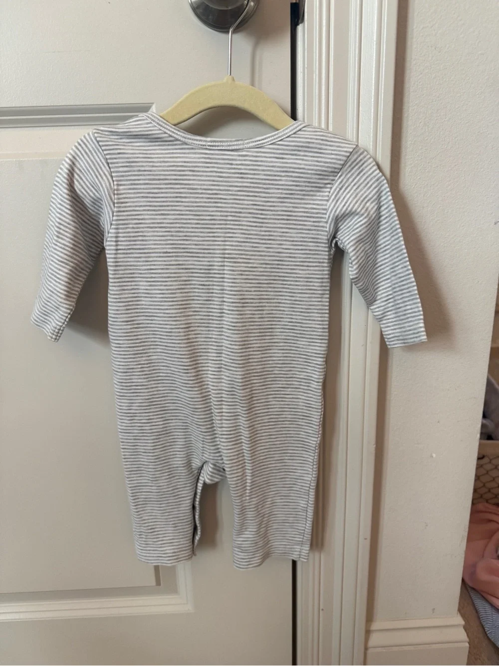 Kissy Kissy Essentials Softer Than Soft Gray & White Striped Footie One-Piece